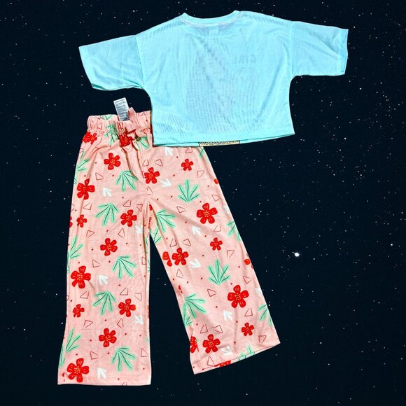 Disney Moana “Girl >YOU GOT THIS” Tropical Pajama Set Mint Tee & Coral Floral 4T - Picture 5 of 6